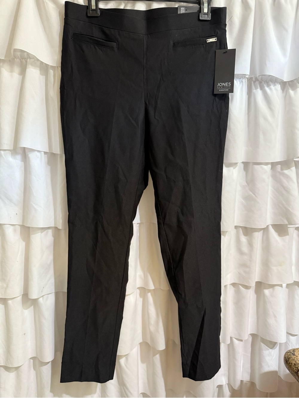 Jones New York Black Slim Dress Pants with Logo Accent